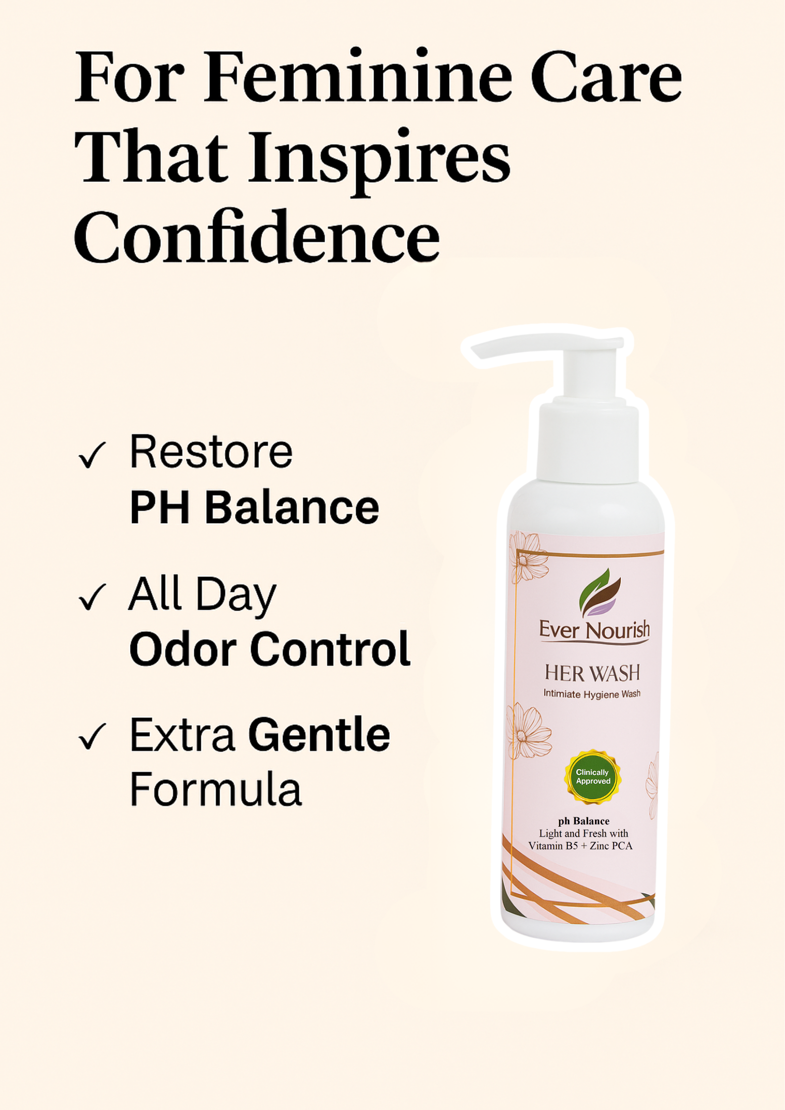 HER Intimate Wash by Ever Nourish – pH Balanced, Gentle Daily Cleanser for Women